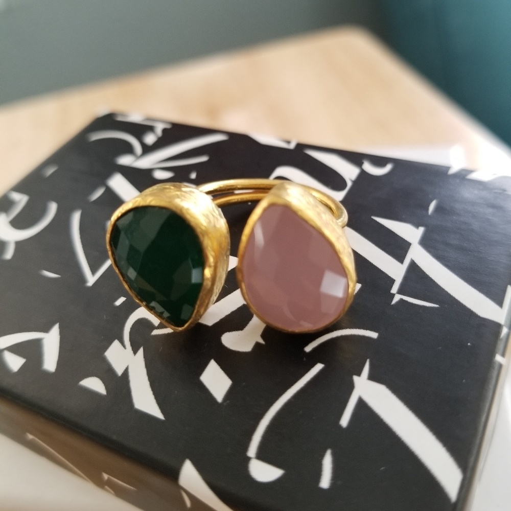 Moroccan DOUBLE STONE RING..24K PLATED - Picture 5 of 7